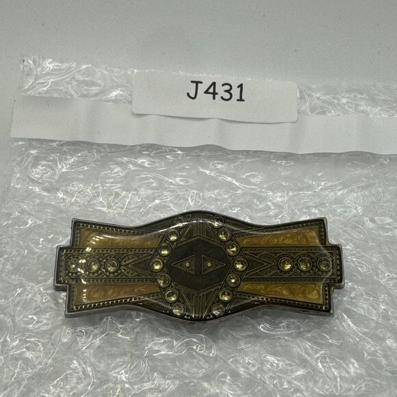 Vintage Brass & Amber-Toned Rhinestone Brooch Pin - Picture 4 of 4